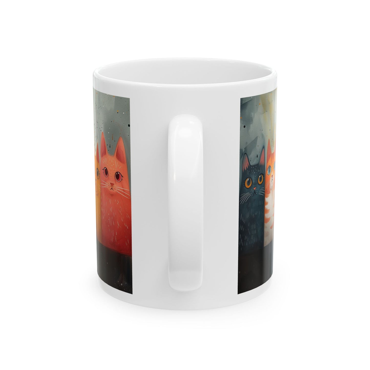 Keramiktasse mit abstraktem, farbenfrohem Katzenporträt, 312 ml