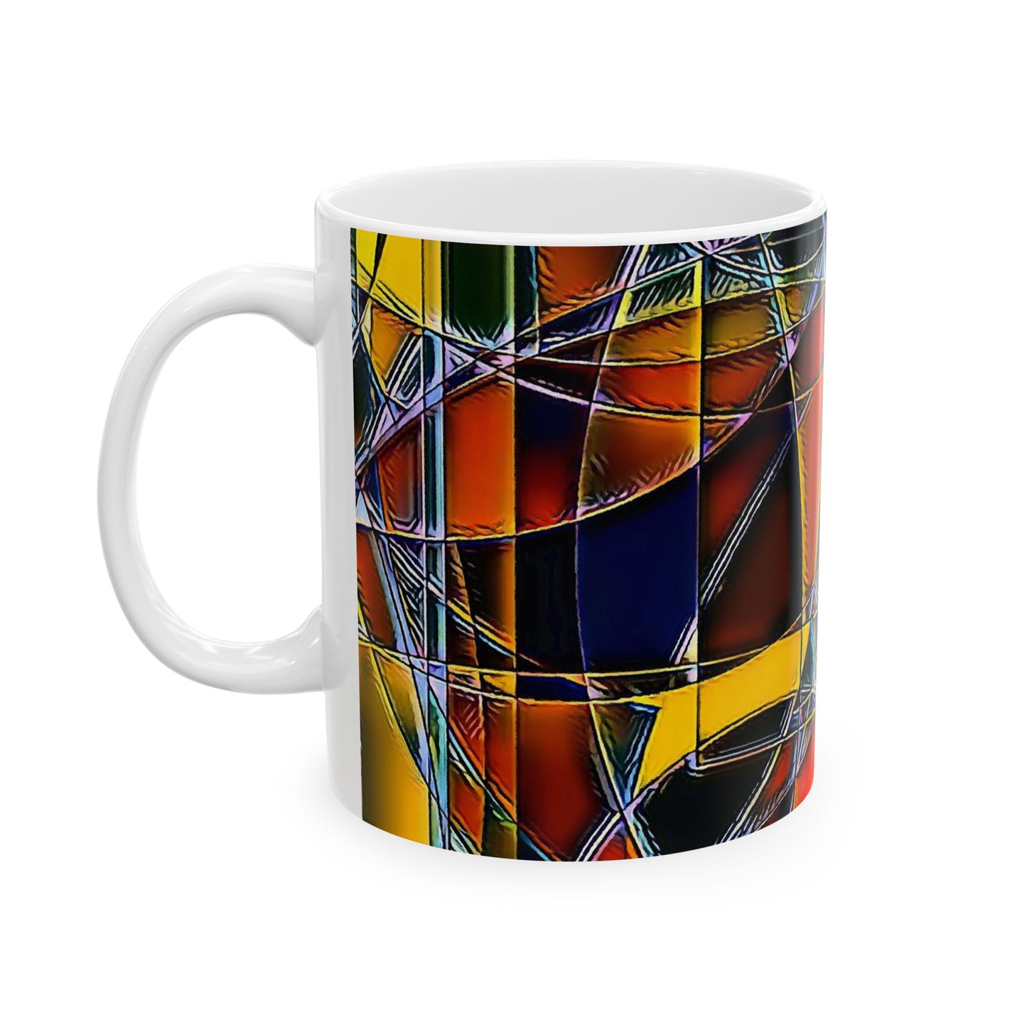 Keramiktasse im Buntglas-Stil, abstrakte Farblinien und Kreise, 312 ml