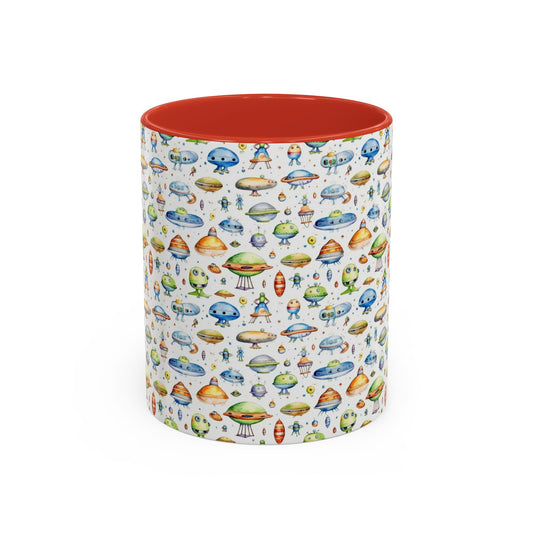 Lustige Kaffeetasse mit UFO- und fliegender Untertassen-Dekor, 312 ml