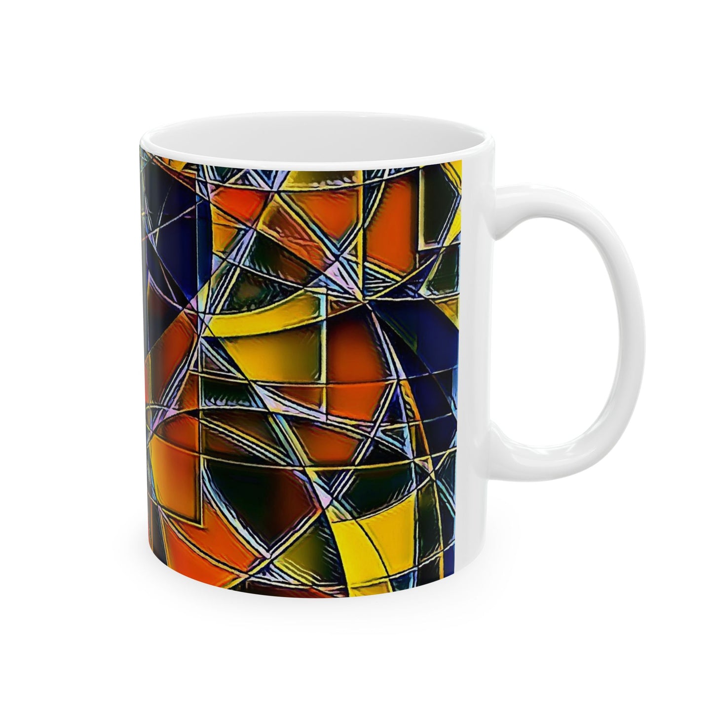 Keramiktasse im Buntglas-Stil, abstrakte Farblinien und Kreise, 312 ml