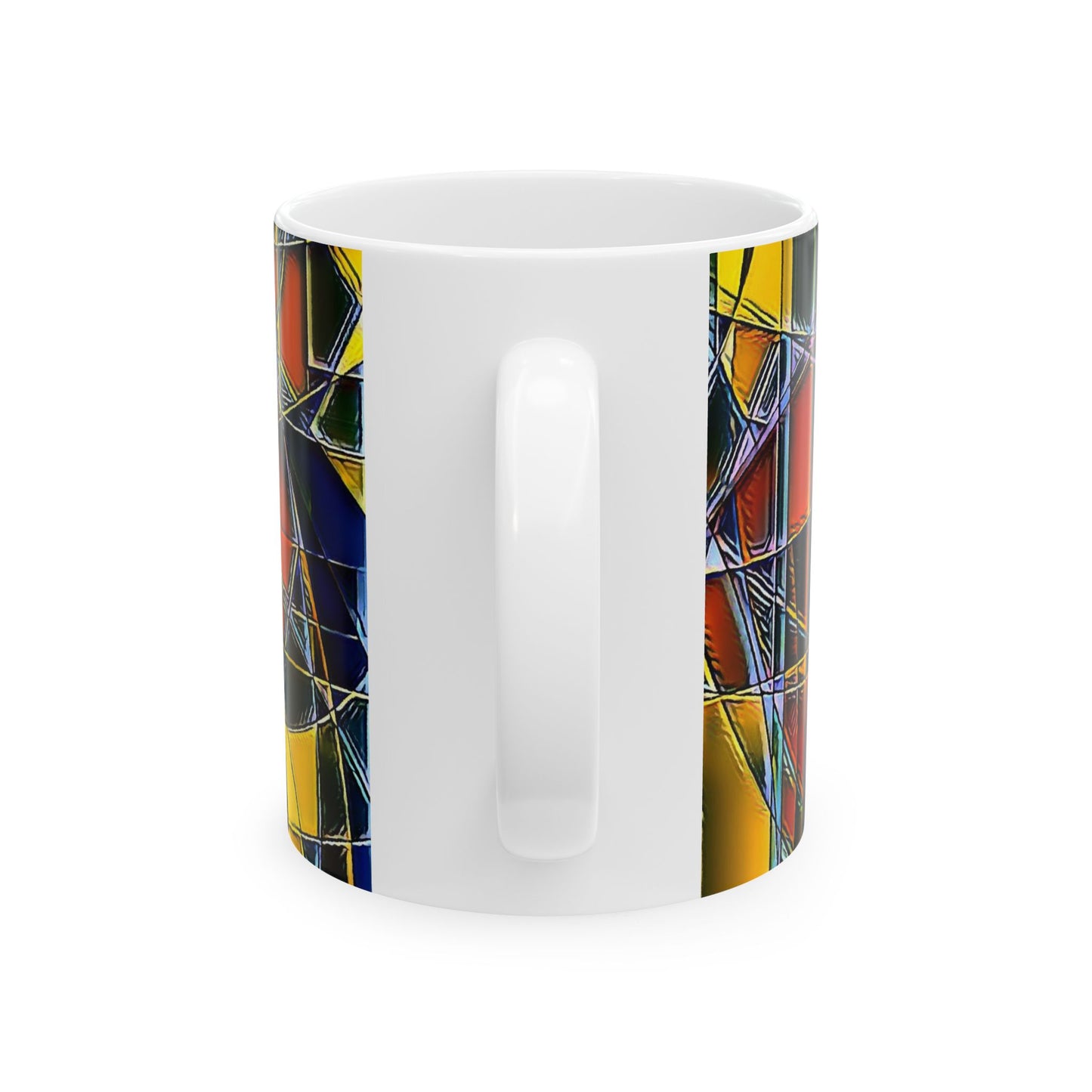 Keramiktasse im Buntglas-Stil, abstrakte Farblinien und Kreise, 312 ml