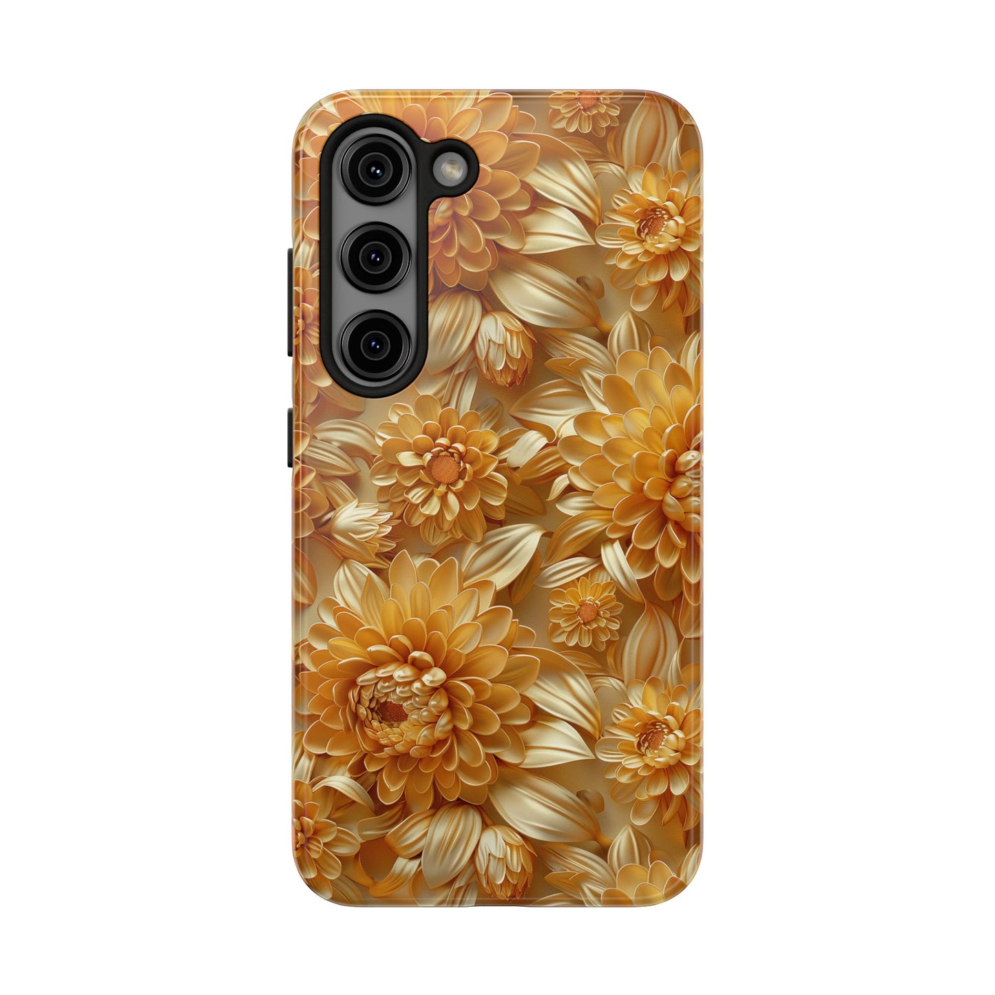 Goldene Chrysantheme Robuste Handyhülle, Florale iPhone Galaxy Hülle, Schutz
