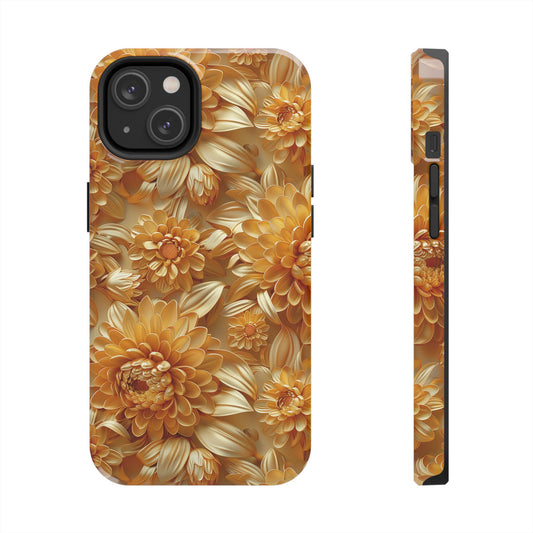 Golden Chrysanthemum Tough Phone Case, Floral iPhone Galaxy Cover, Protective