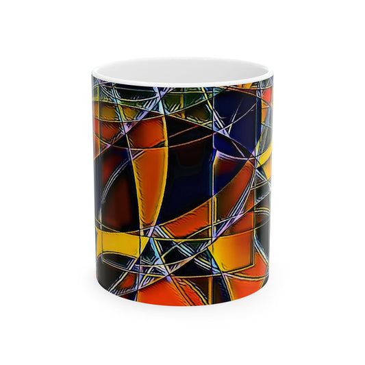 Stained Glass Style Abstract Color Lines and Circles Ceramic Mug 11oz