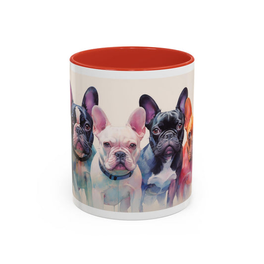 Watercolor Style French Bulldogs Accent Coffee Mug, 11oz