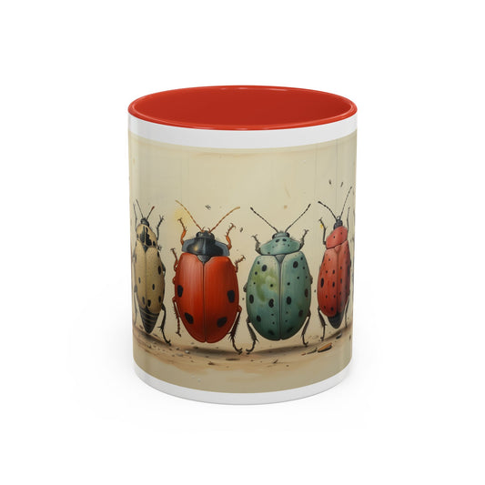 Vintage Illustration Style Fantastic Beetles Accent Coffee Mug, 11oz