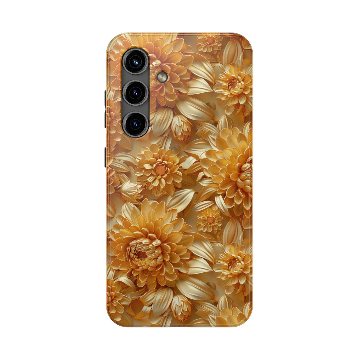 Goldene Chrysantheme Robuste Handyhülle, Florale iPhone Galaxy Hülle, Schutz