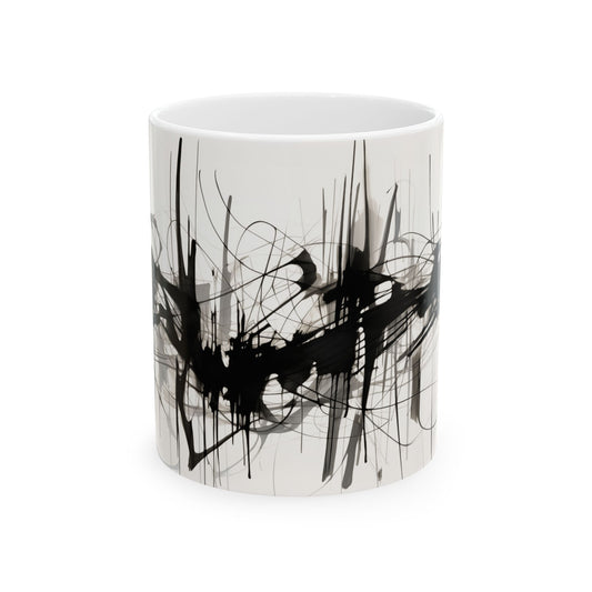 Abstract Graphic in Black and White Ceramic Mug 11oz